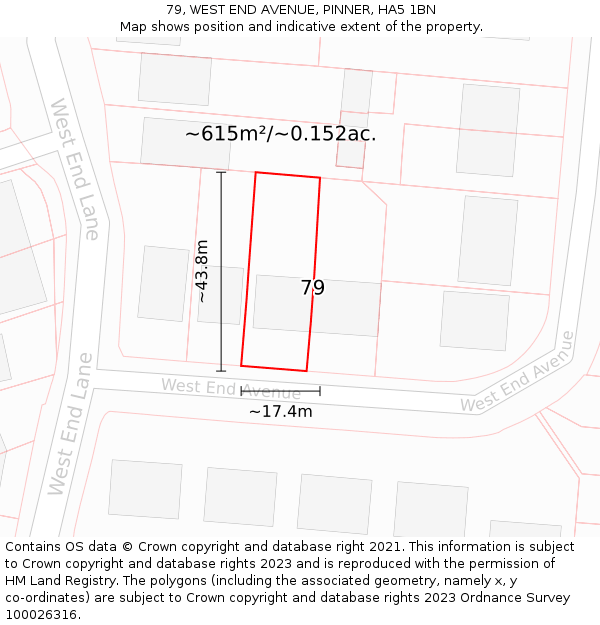 79, WEST END AVENUE, PINNER, HA5 1BN: Plot and title map