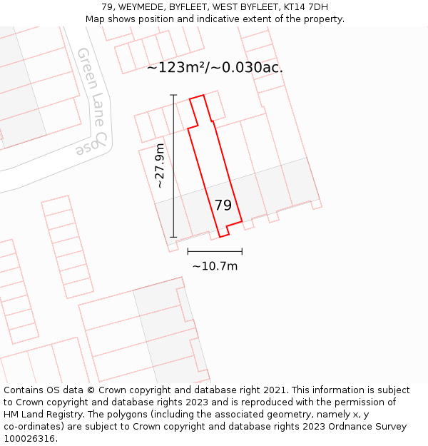 79, WEYMEDE, BYFLEET, WEST BYFLEET, KT14 7DH: Plot and title map