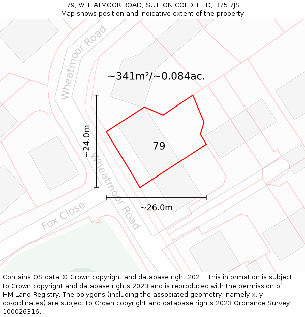 79, WHEATMOOR ROAD, SUTTON COLDFIELD, B75 7JS: Plot and title map