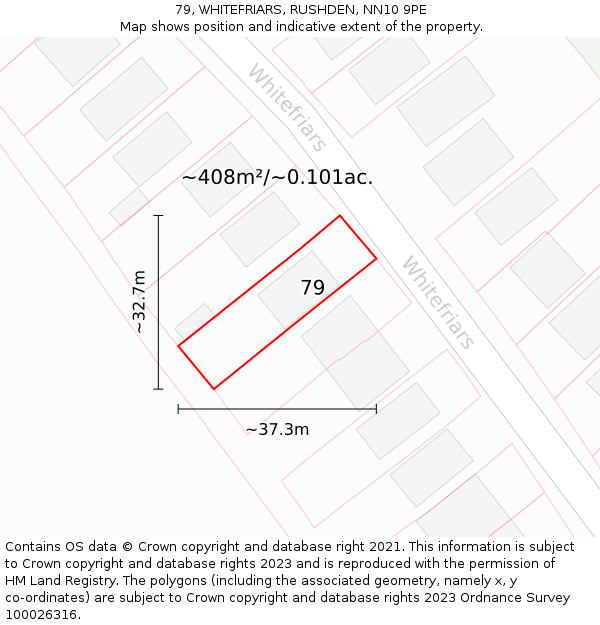 79, WHITEFRIARS, RUSHDEN, NN10 9PE: Plot and title map