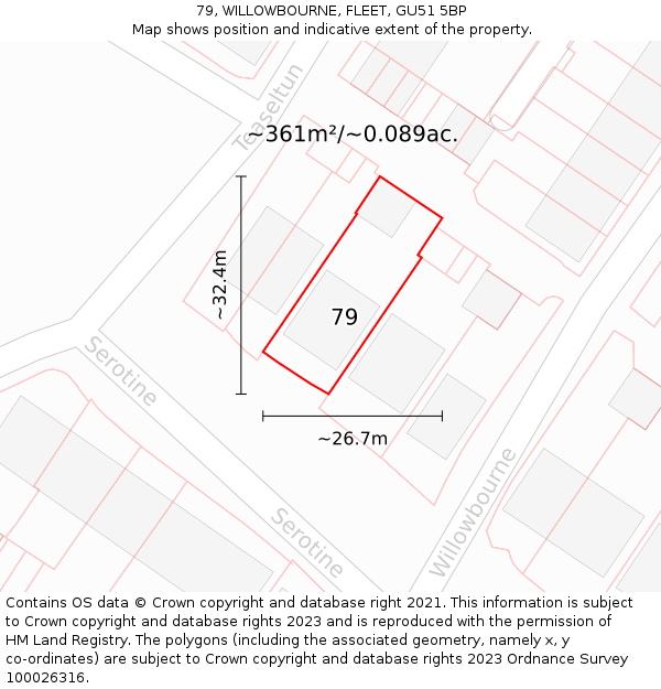 79, WILLOWBOURNE, FLEET, GU51 5BP: Plot and title map