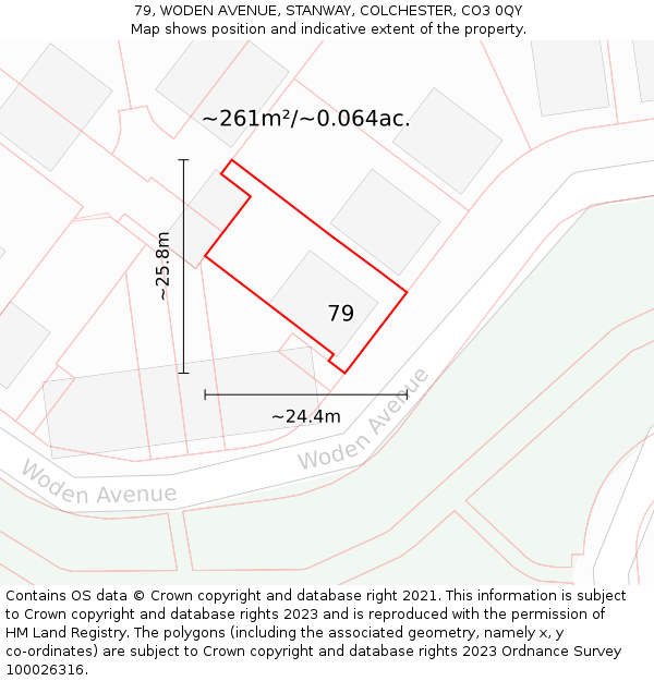 79, WODEN AVENUE, STANWAY, COLCHESTER, CO3 0QY: Plot and title map