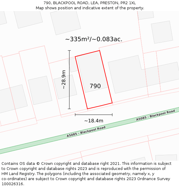 790, BLACKPOOL ROAD, LEA, PRESTON, PR2 1XL: Plot and title map