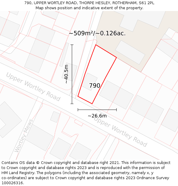 790, UPPER WORTLEY ROAD, THORPE HESLEY, ROTHERHAM, S61 2PL: Plot and title map