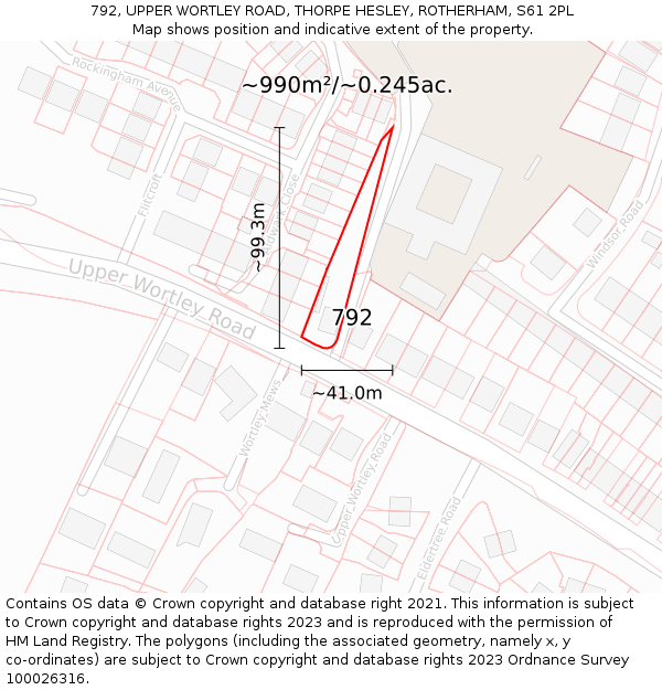 792, UPPER WORTLEY ROAD, THORPE HESLEY, ROTHERHAM, S61 2PL: Plot and title map