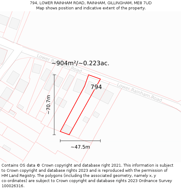 794, LOWER RAINHAM ROAD, RAINHAM, GILLINGHAM, ME8 7UD: Plot and title map