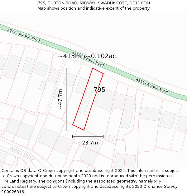 795, BURTON ROAD, MIDWAY, SWADLINCOTE, DE11 0DN: Plot and title map