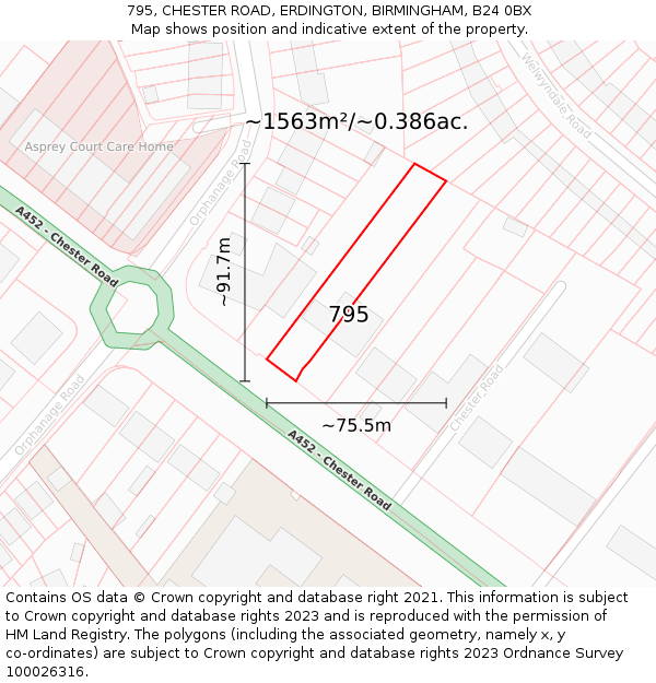 795, CHESTER ROAD, ERDINGTON, BIRMINGHAM, B24 0BX: Plot and title map