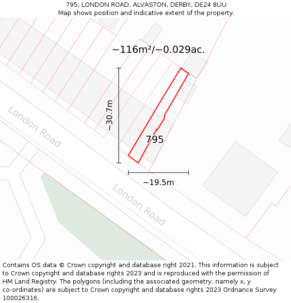 795, LONDON ROAD, ALVASTON, DERBY, DE24 8UU: Plot and title map
