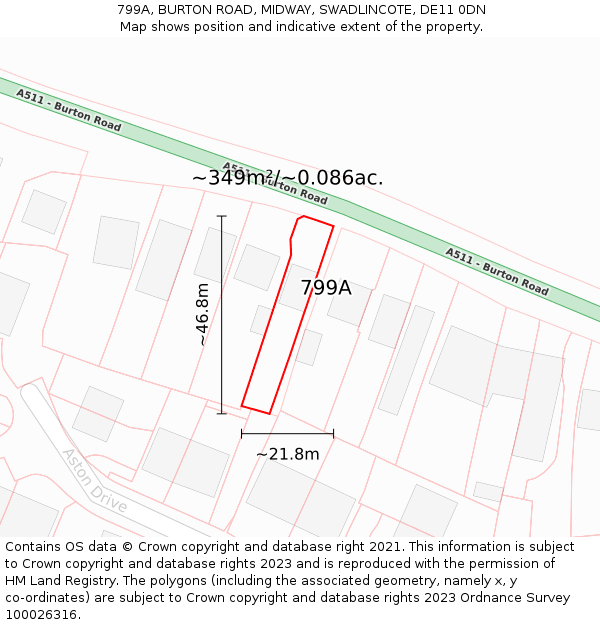 799A, BURTON ROAD, MIDWAY, SWADLINCOTE, DE11 0DN: Plot and title map