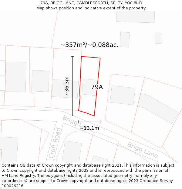 79A, BRIGG LANE, CAMBLESFORTH, SELBY, YO8 8HD: Plot and title map