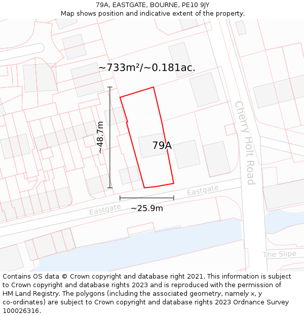 79A, EASTGATE, BOURNE, PE10 9JY: Plot and title map