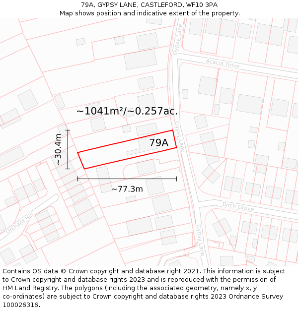 79A, GYPSY LANE, CASTLEFORD, WF10 3PA: Plot and title map