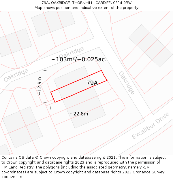 79A, OAKRIDGE, THORNHILL, CARDIFF, CF14 9BW: Plot and title map