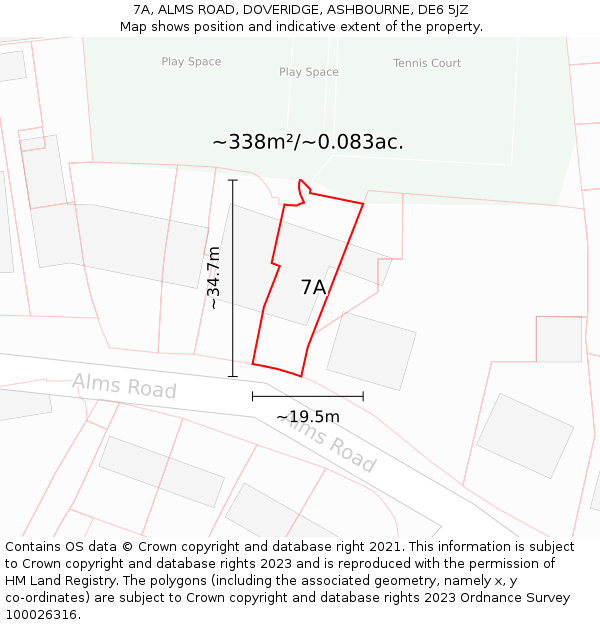 7A, ALMS ROAD, DOVERIDGE, ASHBOURNE, DE6 5JZ: Plot and title map