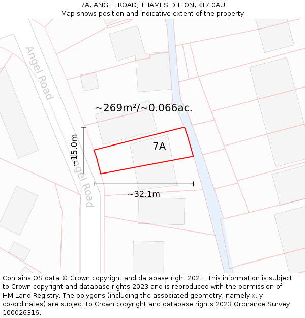 7A, ANGEL ROAD, THAMES DITTON, KT7 0AU: Plot and title map