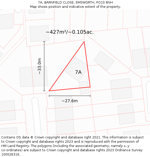 7A, BARNFIELD CLOSE, EMSWORTH, PO10 8NH: Plot and title map