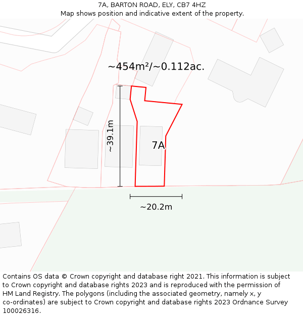 7A, BARTON ROAD, ELY, CB7 4HZ: Plot and title map