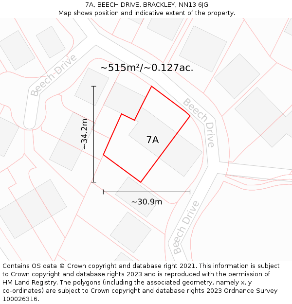 7A, BEECH DRIVE, BRACKLEY, NN13 6JG: Plot and title map