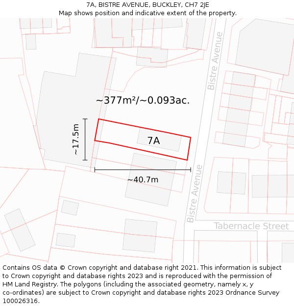 7A, BISTRE AVENUE, BUCKLEY, CH7 2JE: Plot and title map