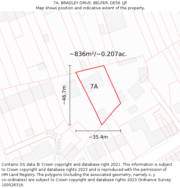 7A, BRADLEY DRIVE, BELPER, DE56 1JP: Plot and title map
