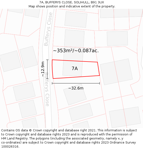 7A, BUFFERYS CLOSE, SOLIHULL, B91 3UX: Plot and title map