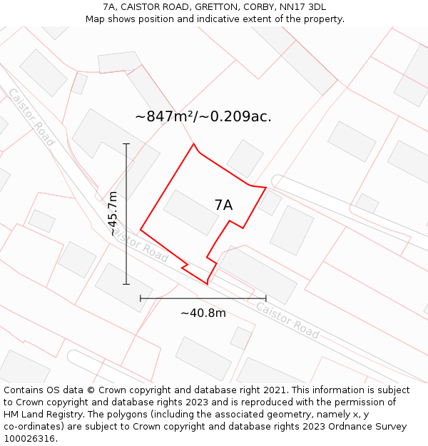 7A, CAISTOR ROAD, GRETTON, CORBY, NN17 3DL: Plot and title map