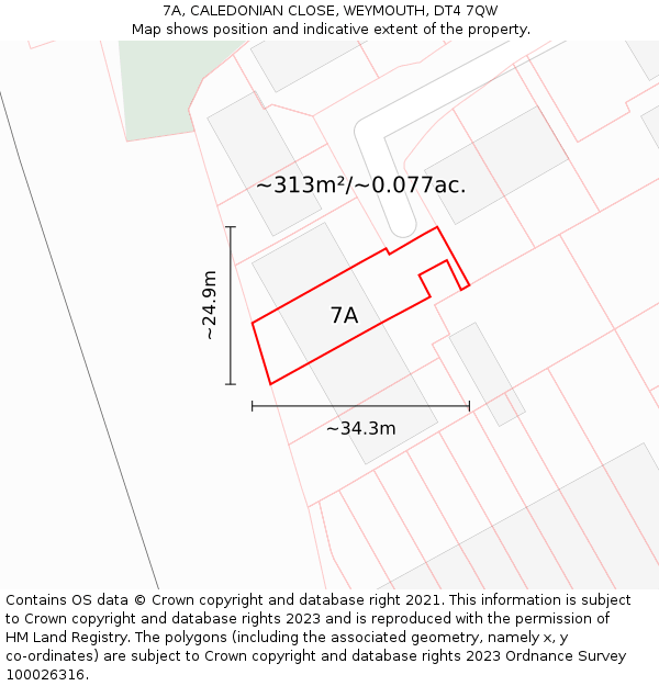 7A, CALEDONIAN CLOSE, WEYMOUTH, DT4 7QW: Plot and title map
