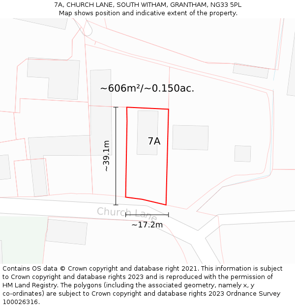 7A, CHURCH LANE, SOUTH WITHAM, GRANTHAM, NG33 5PL: Plot and title map
