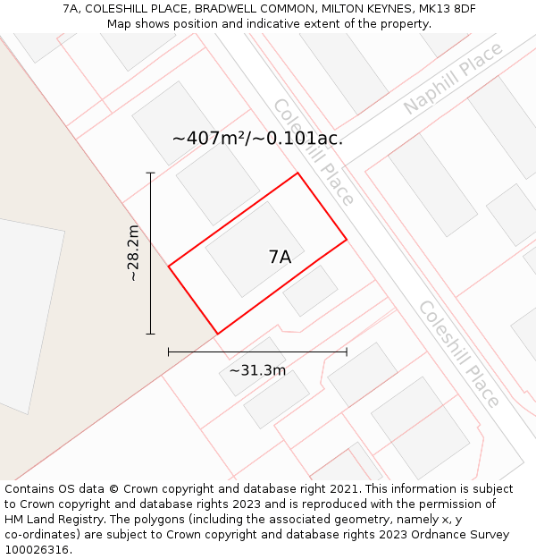 7A, COLESHILL PLACE, BRADWELL COMMON, MILTON KEYNES, MK13 8DF: Plot and title map