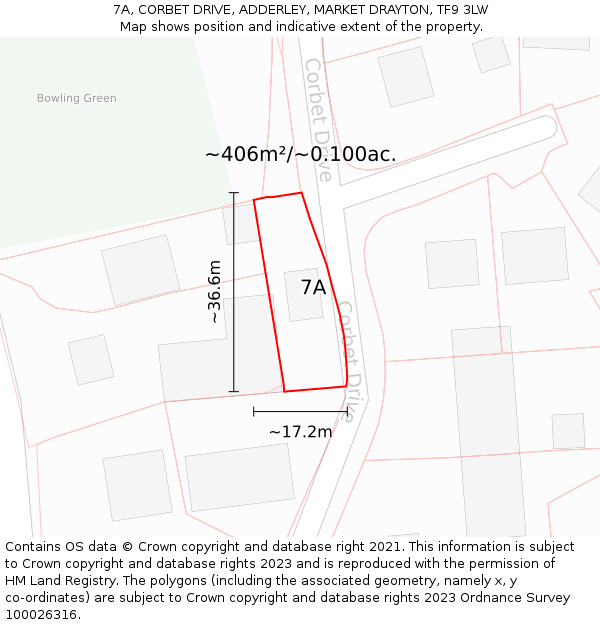 7A, CORBET DRIVE, ADDERLEY, MARKET DRAYTON, TF9 3LW: Plot and title map