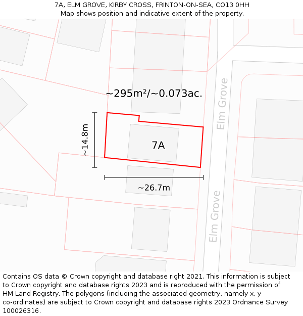 7A, ELM GROVE, KIRBY CROSS, FRINTON-ON-SEA, CO13 0HH: Plot and title map