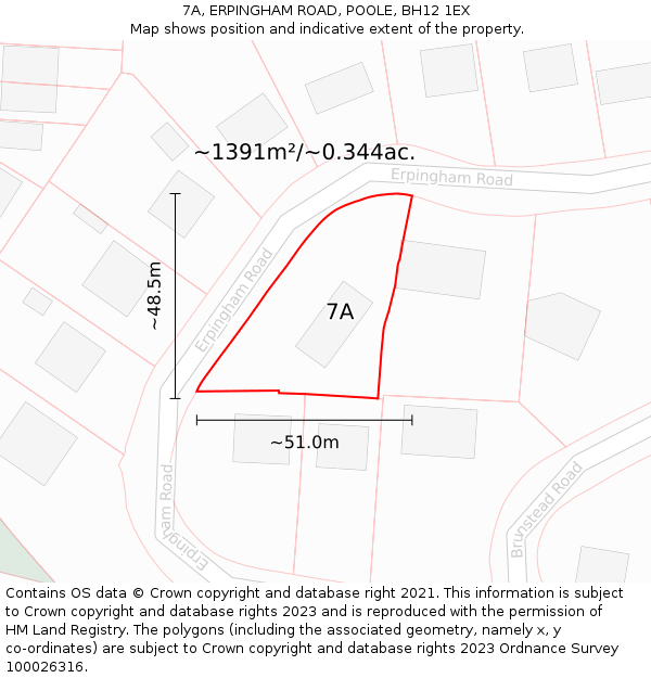 7A, ERPINGHAM ROAD, POOLE, BH12 1EX: Plot and title map
