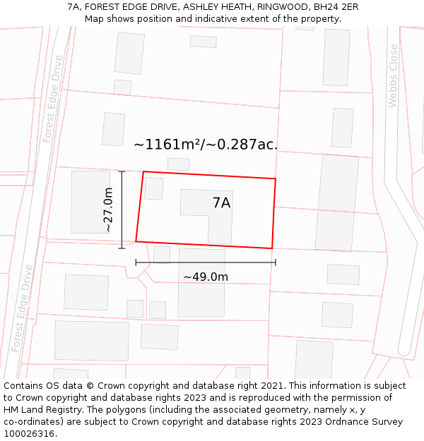 7A, FOREST EDGE DRIVE, ASHLEY HEATH, RINGWOOD, BH24 2ER: Plot and title map