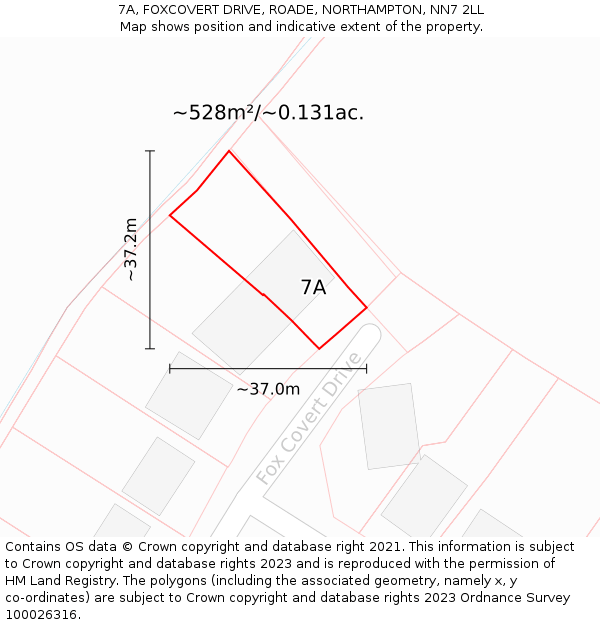 7A, FOXCOVERT DRIVE, ROADE, NORTHAMPTON, NN7 2LL: Plot and title map