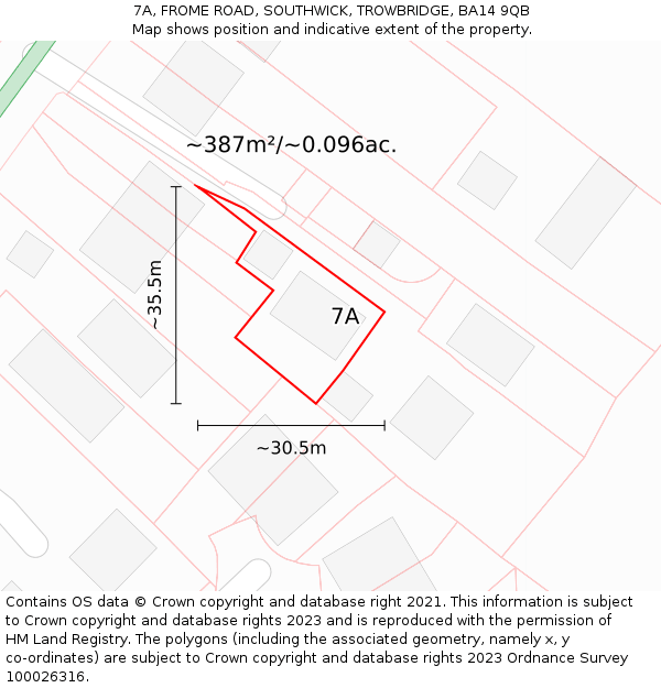 7A, FROME ROAD, SOUTHWICK, TROWBRIDGE, BA14 9QB: Plot and title map