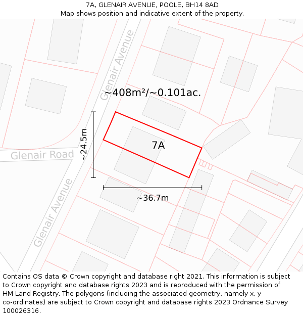 7A, GLENAIR AVENUE, POOLE, BH14 8AD: Plot and title map