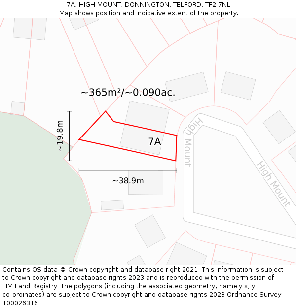 7A, HIGH MOUNT, DONNINGTON, TELFORD, TF2 7NL: Plot and title map
