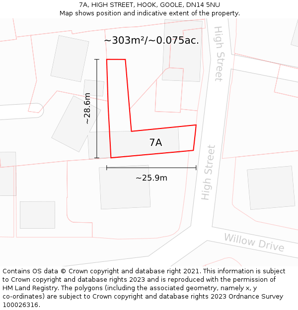 7A, HIGH STREET, HOOK, GOOLE, DN14 5NU: Plot and title map