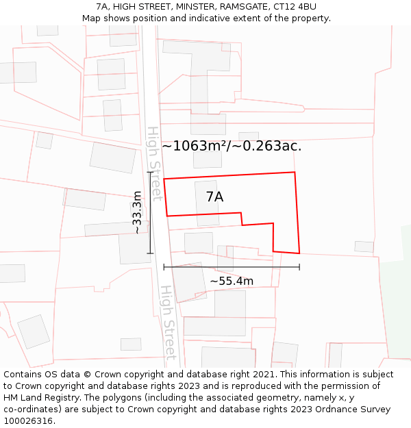 7A, HIGH STREET, MINSTER, RAMSGATE, CT12 4BU: Plot and title map