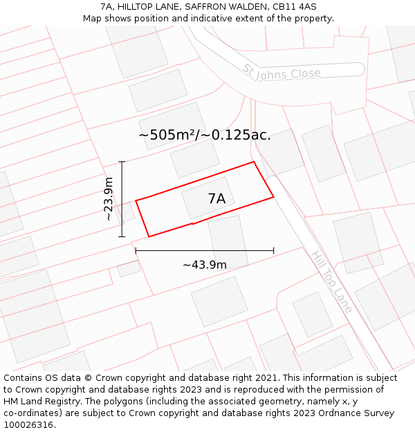 7A, HILLTOP LANE, SAFFRON WALDEN, CB11 4AS: Plot and title map