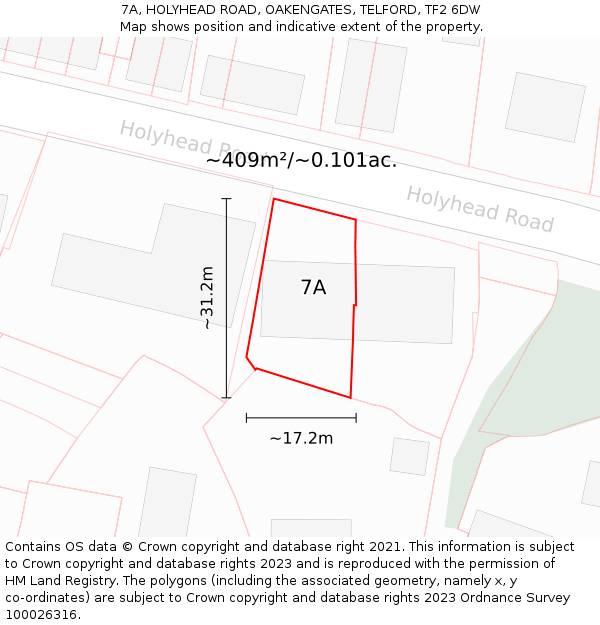 7A, HOLYHEAD ROAD, OAKENGATES, TELFORD, TF2 6DW: Plot and title map