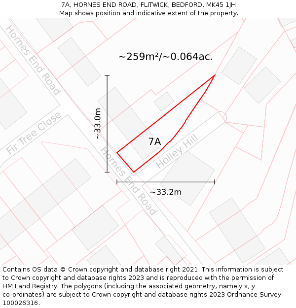 7A, HORNES END ROAD, FLITWICK, BEDFORD, MK45 1JH: Plot and title map