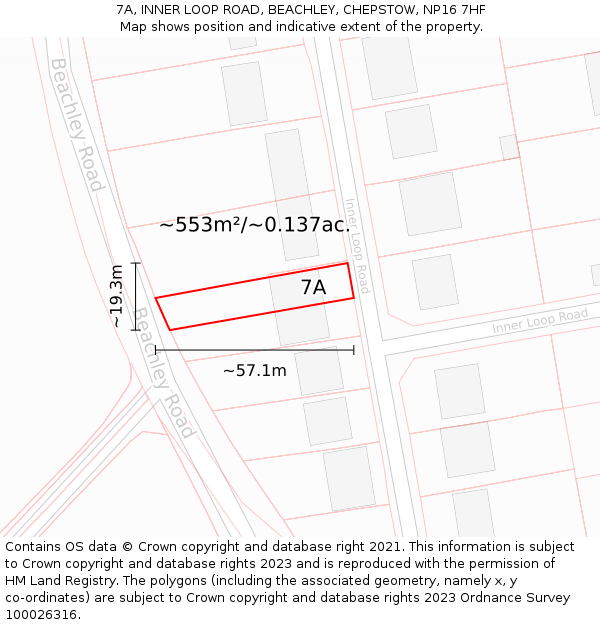 7A, INNER LOOP ROAD, BEACHLEY, CHEPSTOW, NP16 7HF: Plot and title map