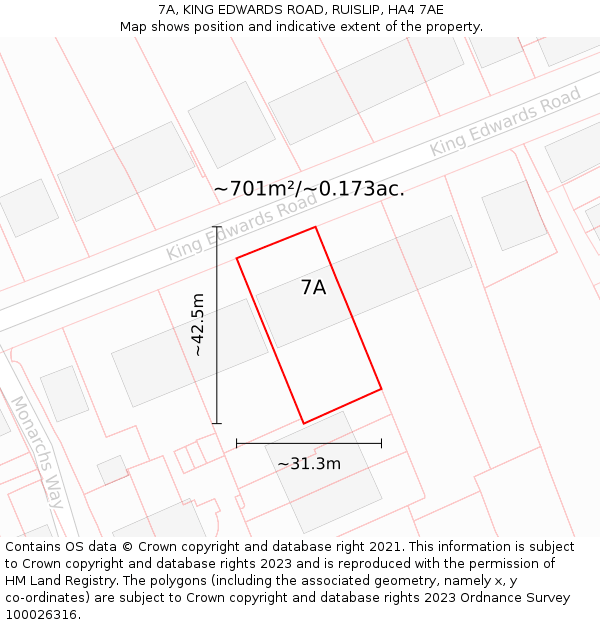 7A, KING EDWARDS ROAD, RUISLIP, HA4 7AE: Plot and title map