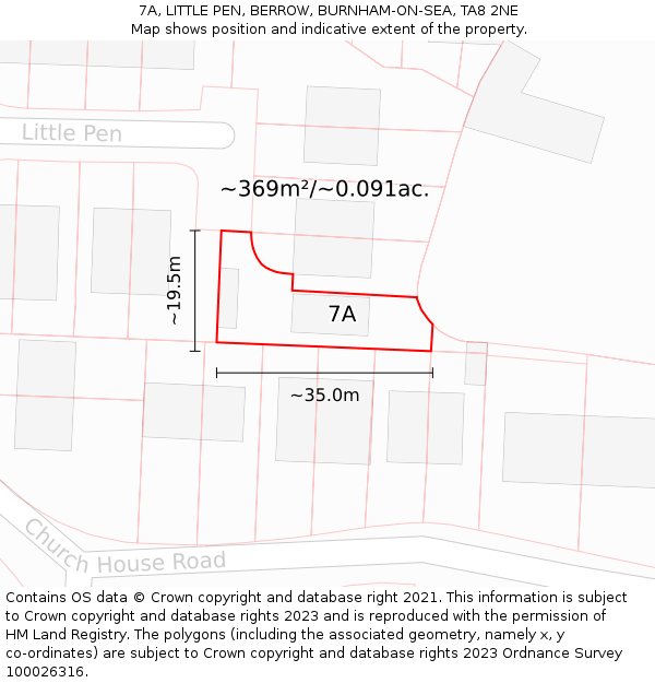 7A, LITTLE PEN, BERROW, BURNHAM-ON-SEA, TA8 2NE: Plot and title map