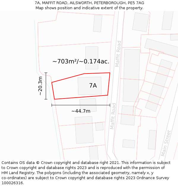7A, MAFFIT ROAD, AILSWORTH, PETERBOROUGH, PE5 7AG: Plot and title map