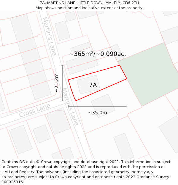 7A, MARTINS LANE, LITTLE DOWNHAM, ELY, CB6 2TH: Plot and title map