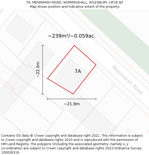 7A, MENMARSH ROAD, WORMINGHALL, AYLESBURY, HP18 9JT: Plot and title map
