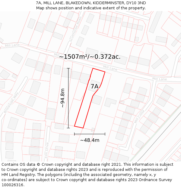 7A, MILL LANE, BLAKEDOWN, KIDDERMINSTER, DY10 3ND: Plot and title map